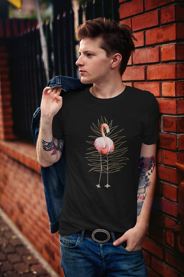 Rorrom Offbeat Black T-shirt - Flamingo