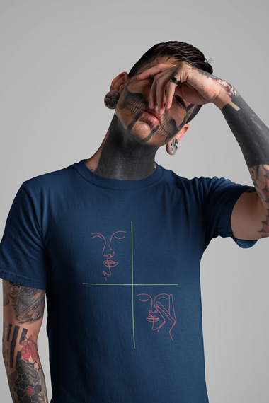 Rorrom Abstract Navy Blue T-shirt - Faces