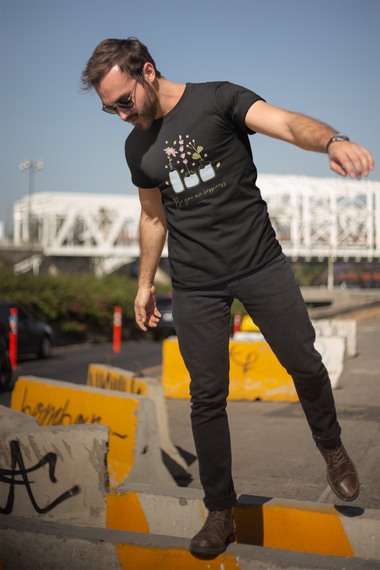 Rorrom Offbeat Black T-shirt - Happiness