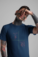 Rorrom Abstract Navy Blue T-shirt - Faces